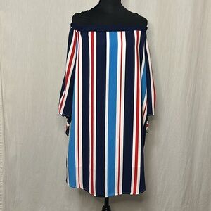 Forever 21 Striped Midi Dress - Off-Shoulder | Size L | Breezy & Bold